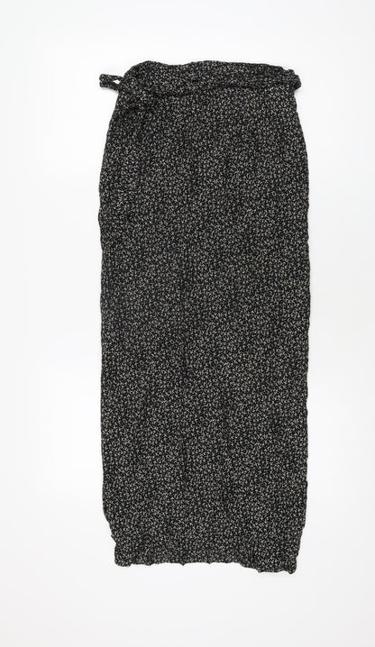 Clothing Specialist Womens Black Geometric Polyester Wrap Skirt Size L Tie