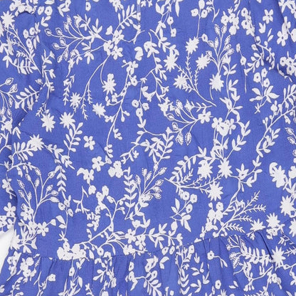 Marks and Spencer Womens Blue Floral Polyester A-Line Size 10 Round Neck Button