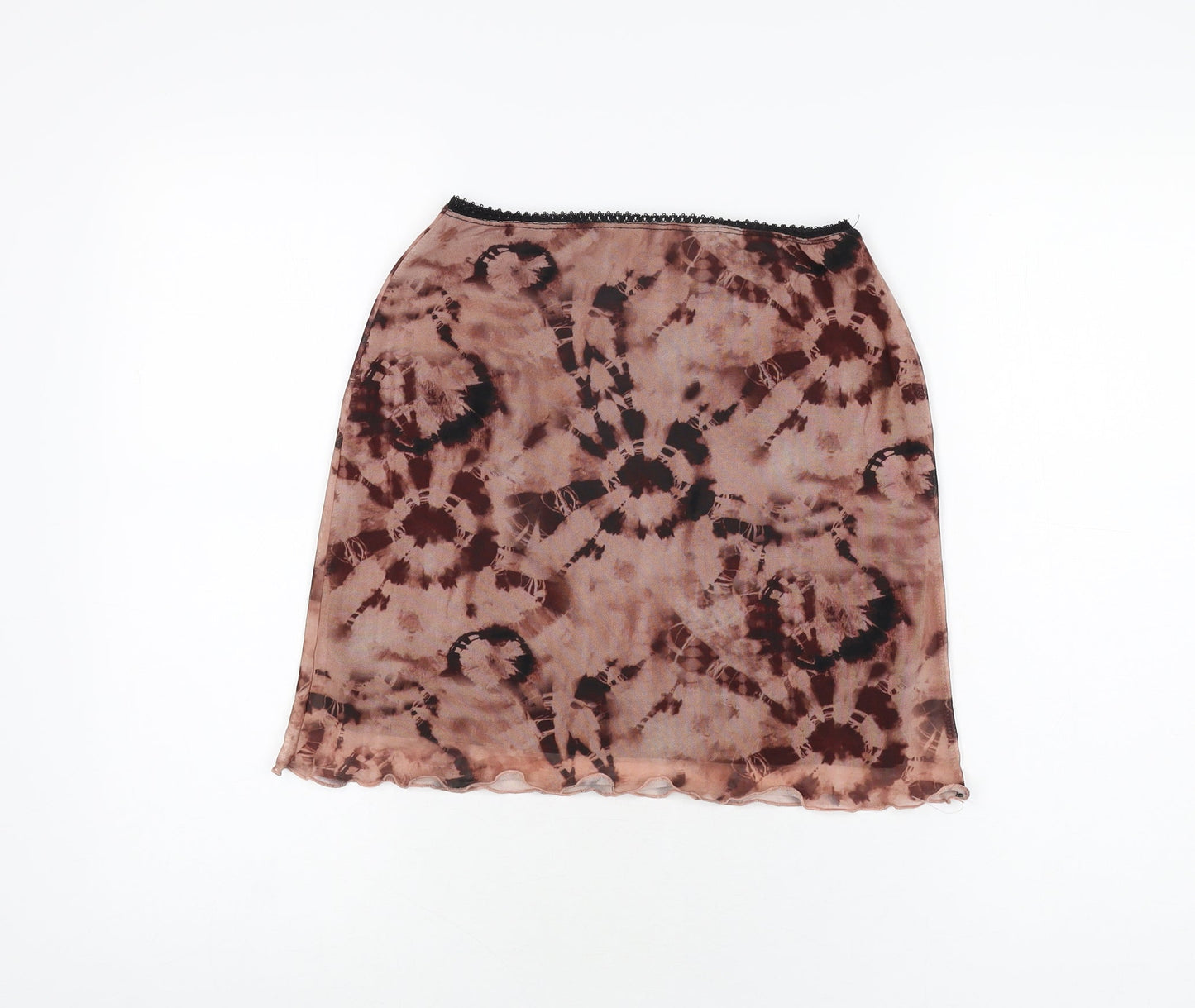 PRETTYLITTLETHING Womens Pink Geometric Polyester Mini Skirt Size 10 - Tie Dye