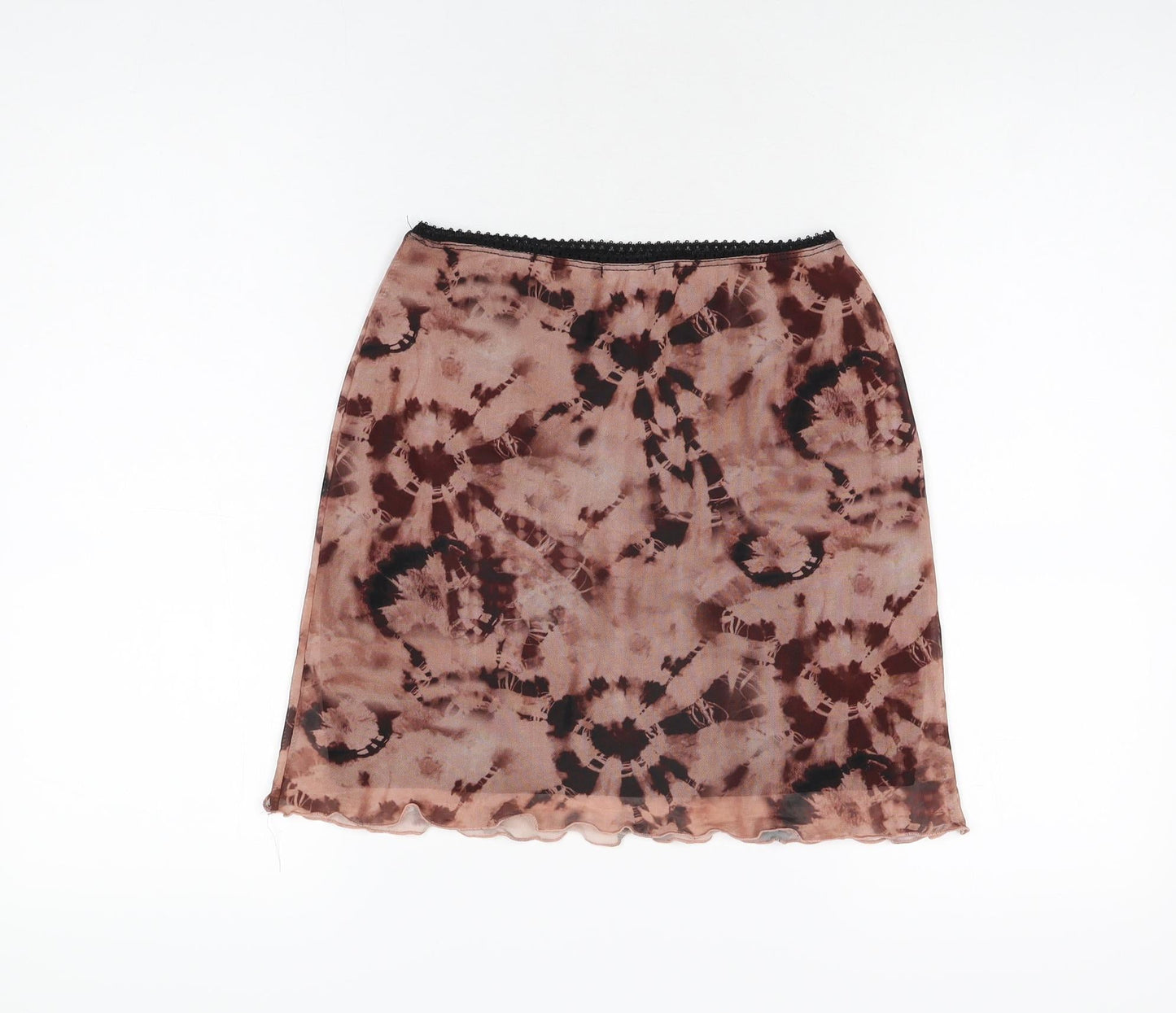 PRETTYLITTLETHING Womens Pink Geometric Polyester Mini Skirt Size 10 - Tie Dye