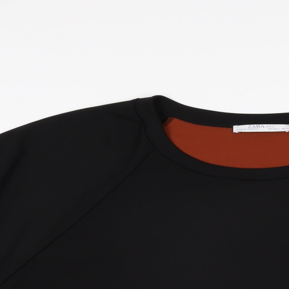 Womens UK Size L Zara Black Basic T-Shirt