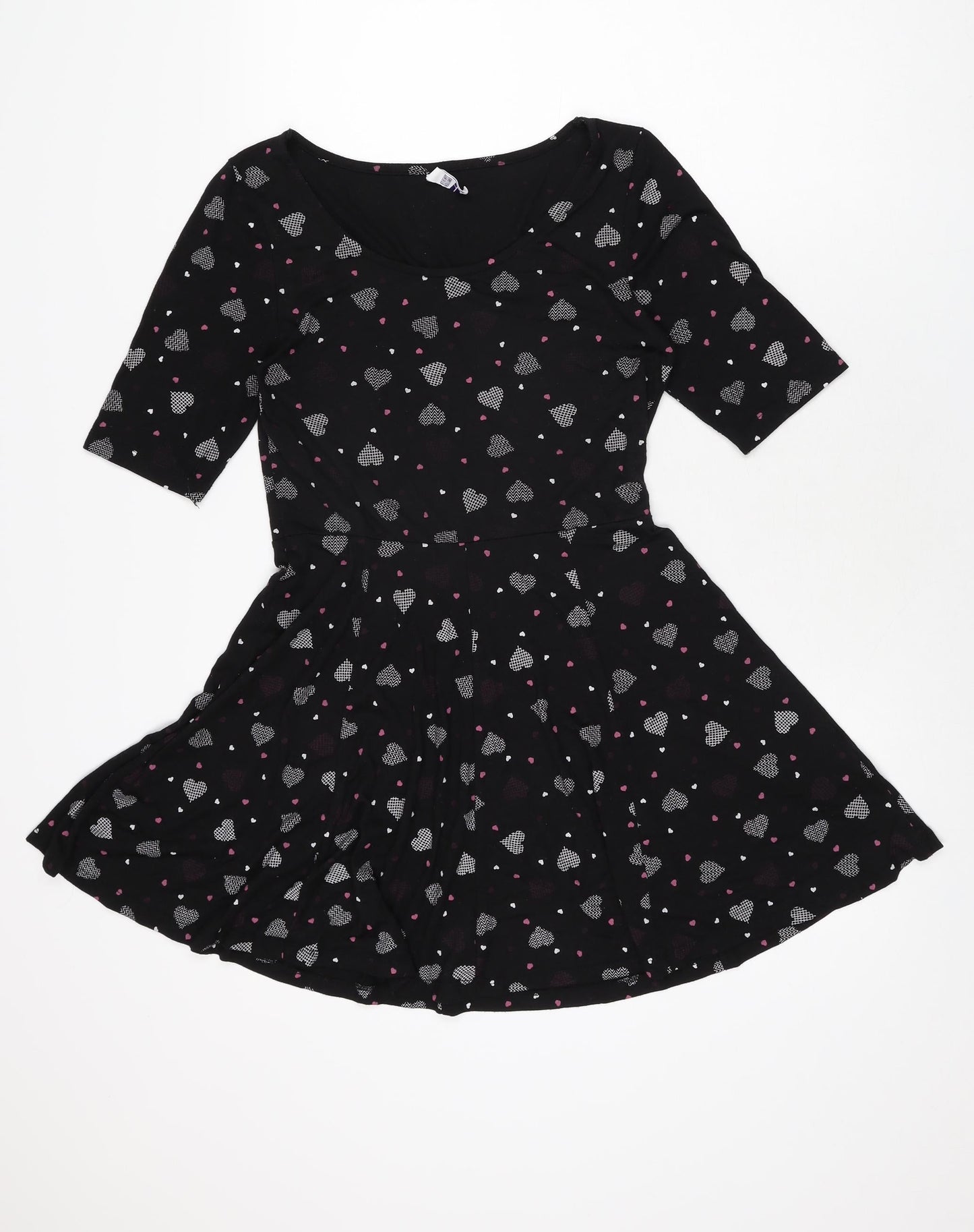 By Henry Holland Womens Black Geometric Polyester Skater Dress Size 10 Round Neck Pullover