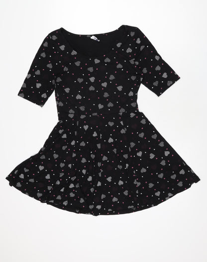 By Henry Holland Womens Black Geometric Polyester Skater Dress Size 10 Round Neck Pullover