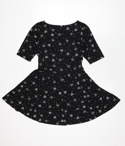 By Henry Holland Womens Black Geometric Polyester Skater Dress Size 10 Round Neck Pullover