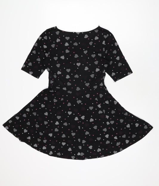 By Henry Holland Womens Black Geometric Polyester Skater Dress Size 10 Round Neck Pullover