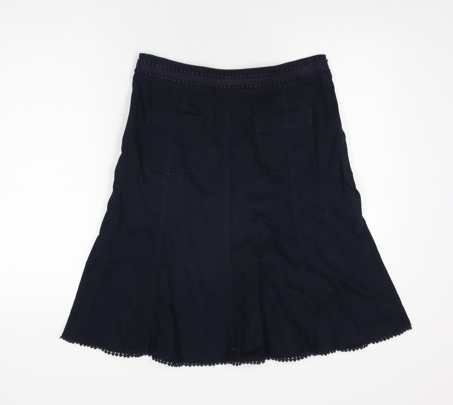 Per Una Womens Blue Cotton Flare Skirt Size 10 Zip
