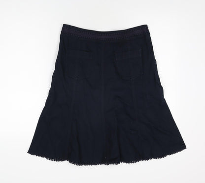 Per Una Womens Blue Cotton Flare Skirt Size 10 Zip