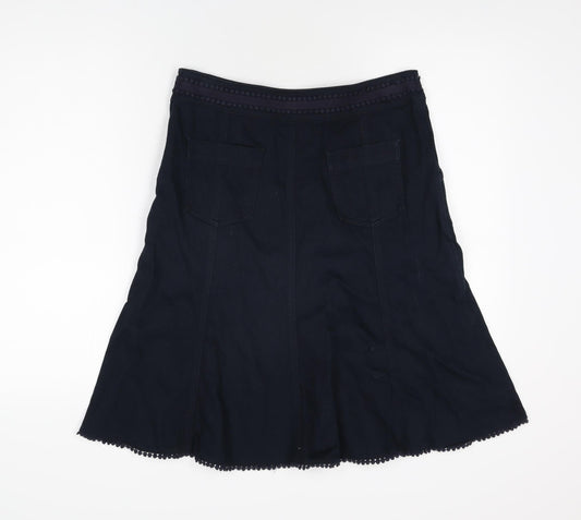 Per Una Womens Blue Cotton Flare Skirt Size 10 Zip