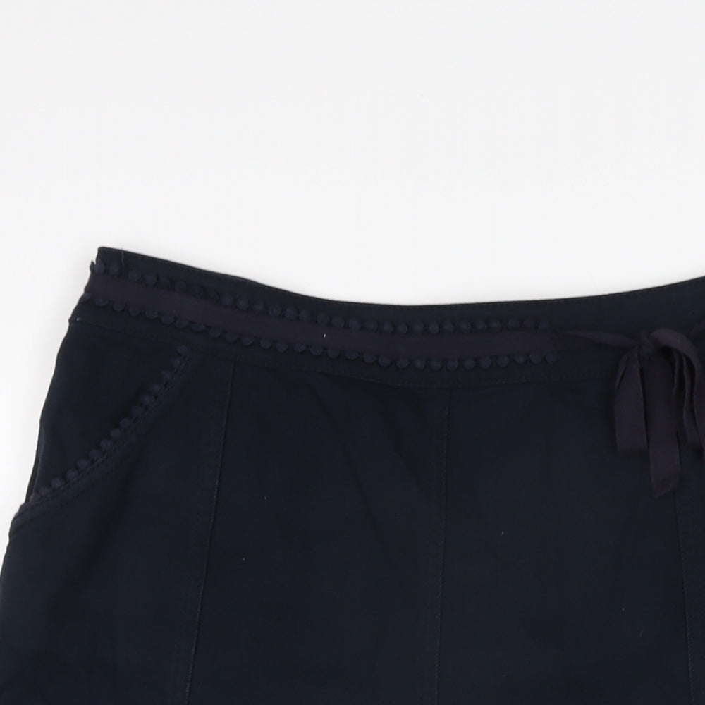 Per Una Womens Blue Cotton Flare Skirt Size 10 Zip