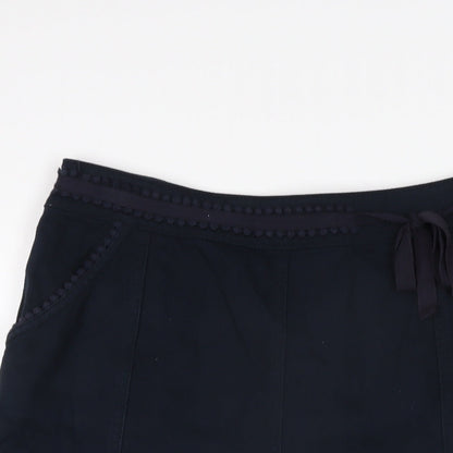 Per Una Womens Blue Cotton Flare Skirt Size 10 Zip