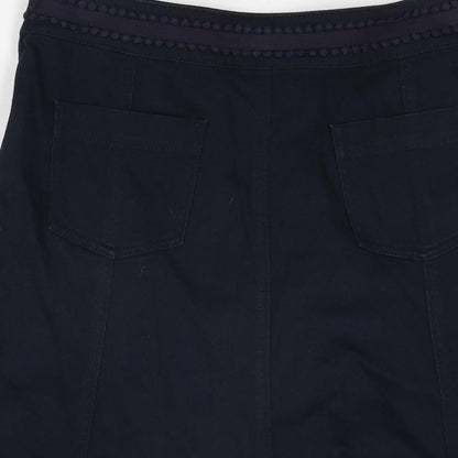 Per Una Womens Blue Cotton Flare Skirt Size 10 Zip