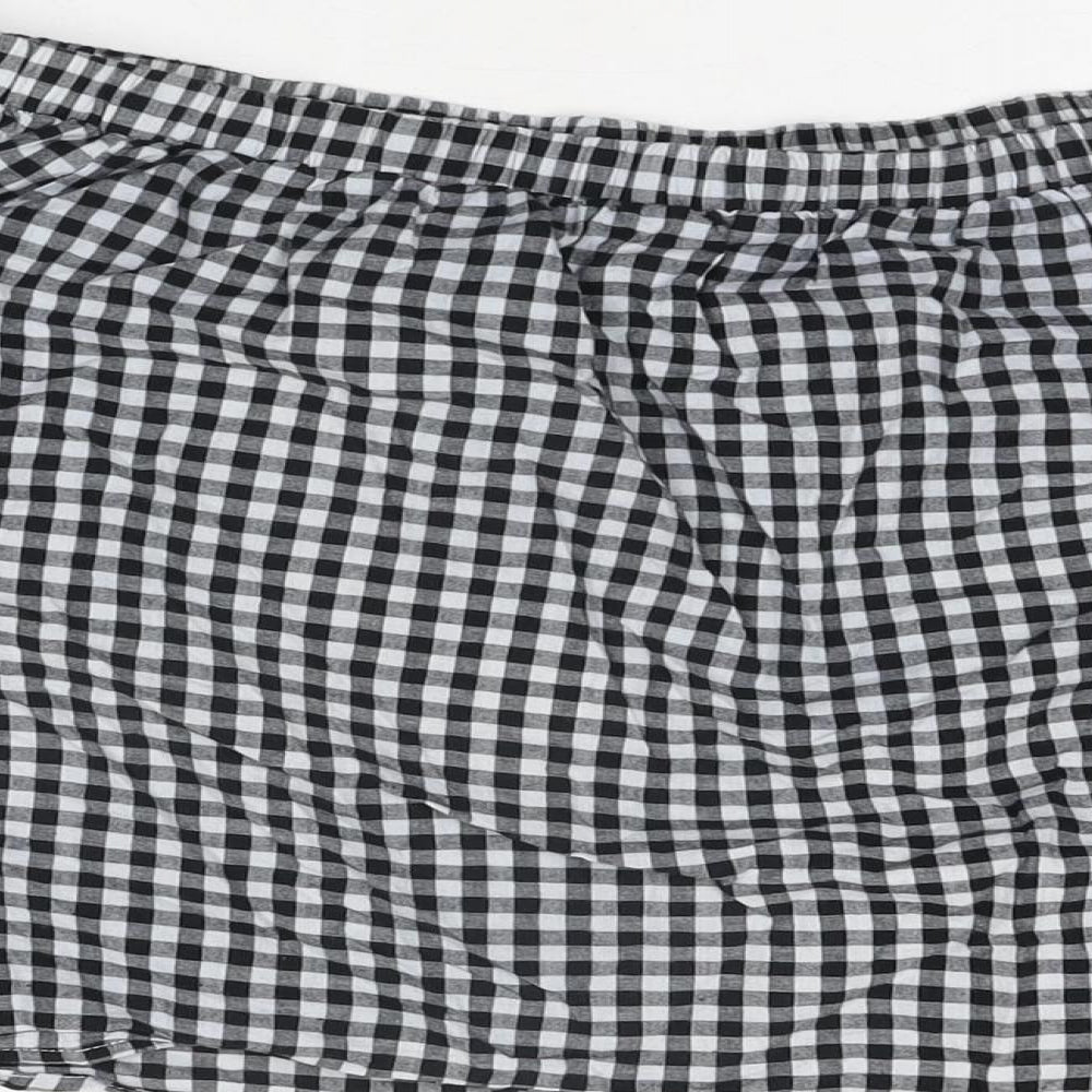 Caution To The Wind Womens Black Geometric Cotton Basic T-Shirt Size M Off the Shoulder - Gingham