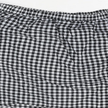 Caution To The Wind Womens Black Geometric Cotton Basic T-Shirt Size M Off the Shoulder - Gingham