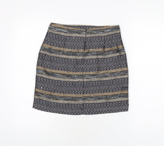 Mango Womens Multicoloured Geometric Polyester A-Line Skirt Size 8 Zip