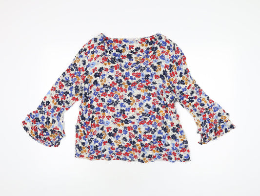 Falmer Heritage Womens Multicoloured Floral Viscose Basic T-Shirt Size 12 V-Neck