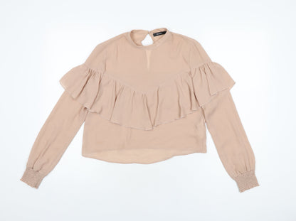 Bershka Womens Pink Polyester Basic Blouse Size XS Round Neck