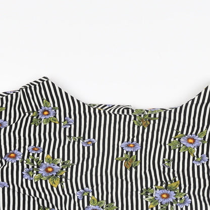 Miss Selfridge Womens White Striped Cotton Basic T-Shirt Size 6 Round Neck - Floral Print