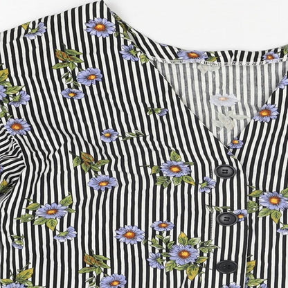 Miss Selfridge Womens White Striped Cotton Basic T-Shirt Size 6 Round Neck - Floral Print