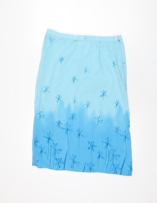 Bonmarché Womens Blue Floral Polyester Straight & Pencil Skirt Size 14 Zip