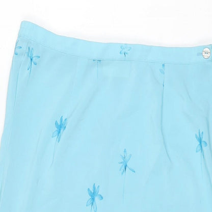 Bonmarché Womens Blue Floral Polyester Straight & Pencil Skirt Size 14 Zip