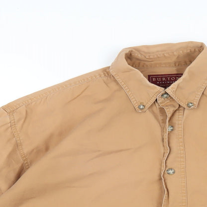 Burton Mens Beige Cotton Button-Up Size S Collared Button