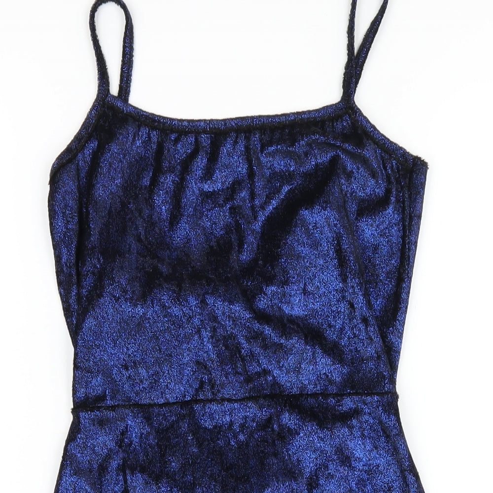 PRETTYLITTLETHING Womens Blue Polyester Bodycon Size 8 Square Neck Pullover