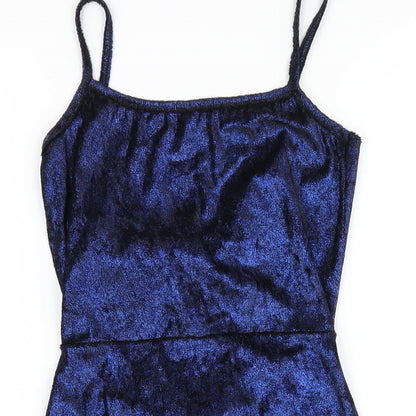 PRETTYLITTLETHING Womens Blue Polyester Bodycon Size 8 Square Neck Pullover