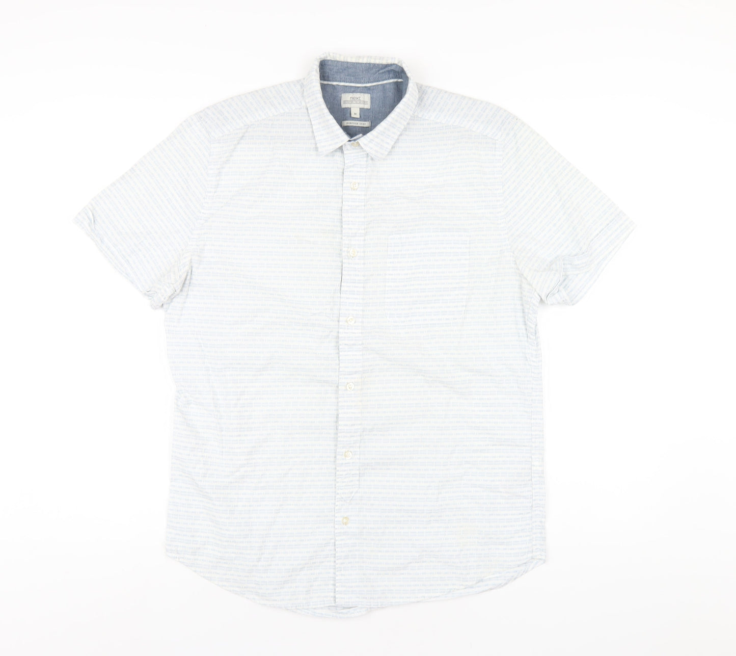 NEXT Mens Blue Geometric Cotton Button-Up Size M Collared Button