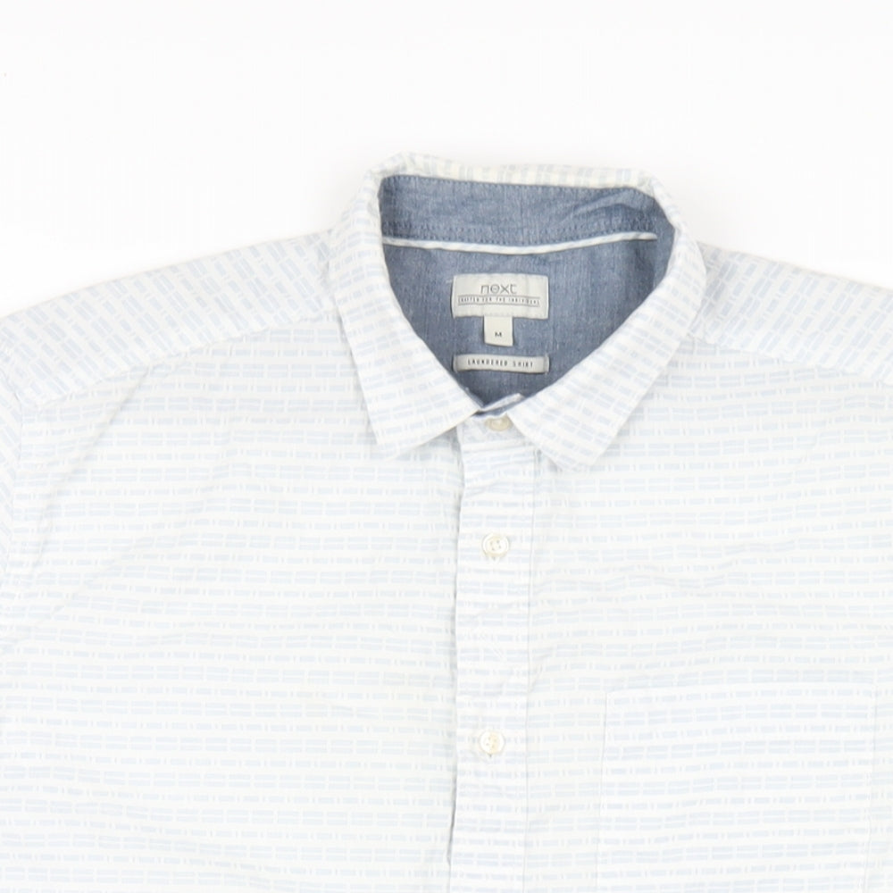 NEXT Mens Blue Geometric Cotton Button-Up Size M Collared Button