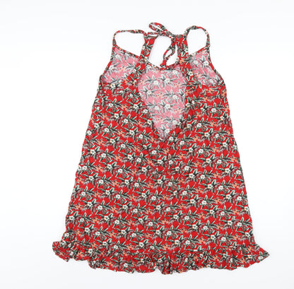 Oasis Womens Red Floral Viscose A-Line Size M V-Neck Pullover