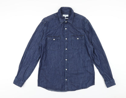 NEXT Mens Blue Cotton Button-Up Size MT Collared Snap