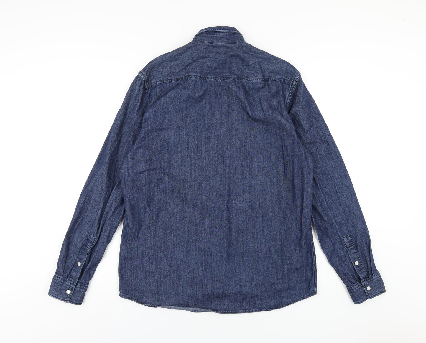 NEXT Mens Blue Cotton Button-Up Size MT Collared Snap