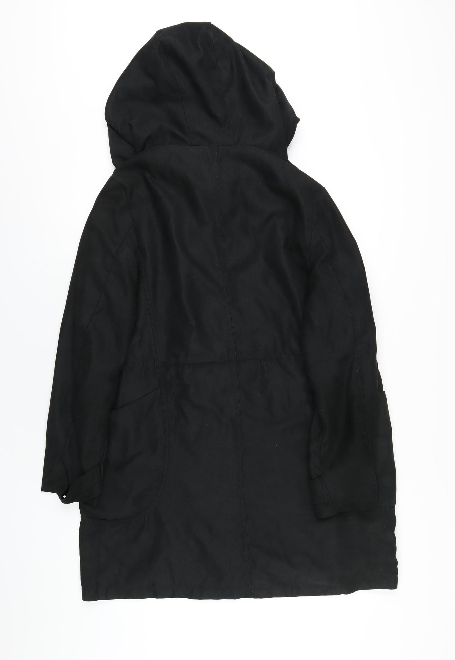 Boohoo Womens Black Parka Coat Size 12 Zip - Suede Effect