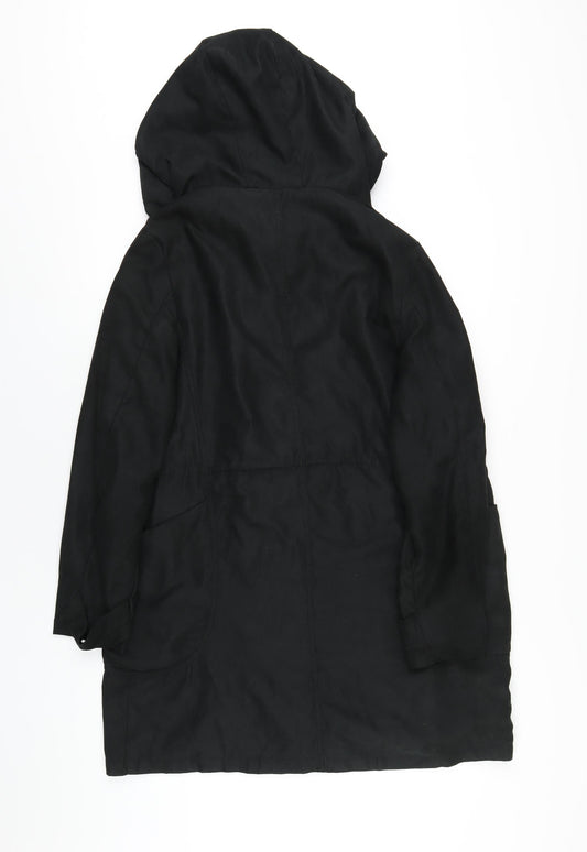 Boohoo Womens Black Parka Coat Size 12 Zip - Suede Effect
