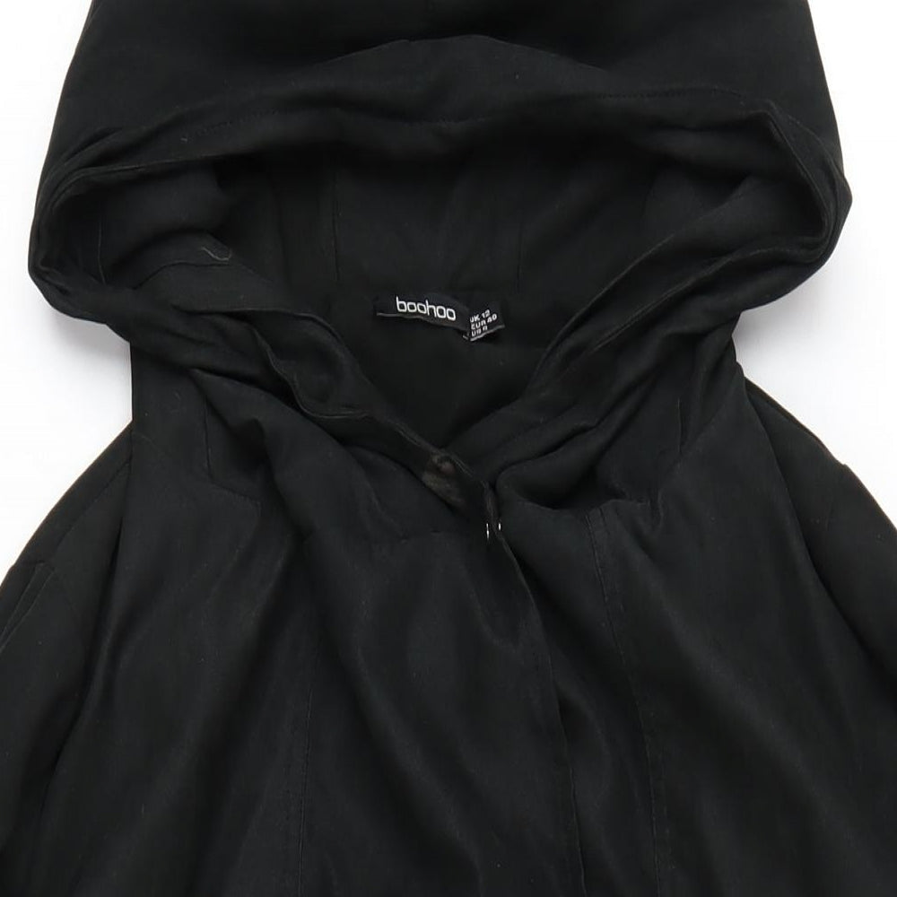 Boohoo Womens Black Parka Coat Size 12 Zip - Suede Effect