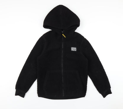 Additional front view of H&M boys’ black jacket, size 10-11, years zip