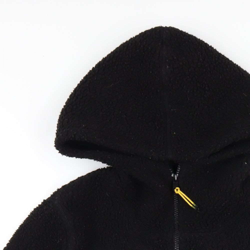 Close-up detail of H&M boys’ black jacket, size 10-11, years zip