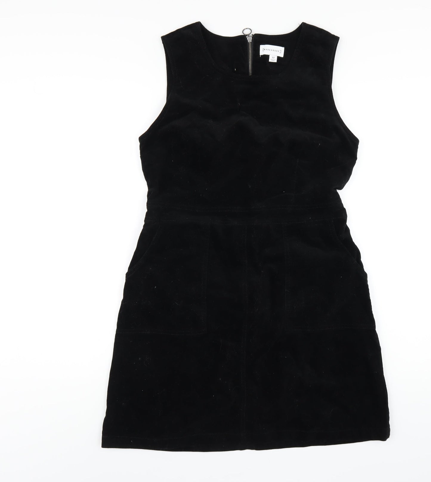 Warehouse Womens Black Cotton A-Line Size 12 Round Neck Zip