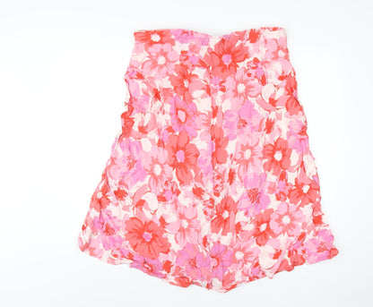 M&Co Womens Pink Floral Linen A-Line Skirt Size 18