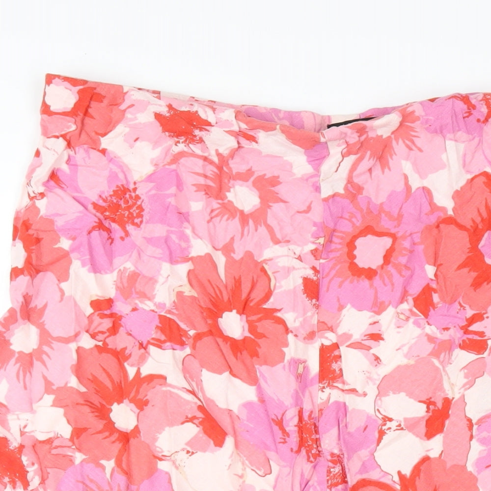 M&Co Womens Pink Floral Linen A-Line Skirt Size 18
