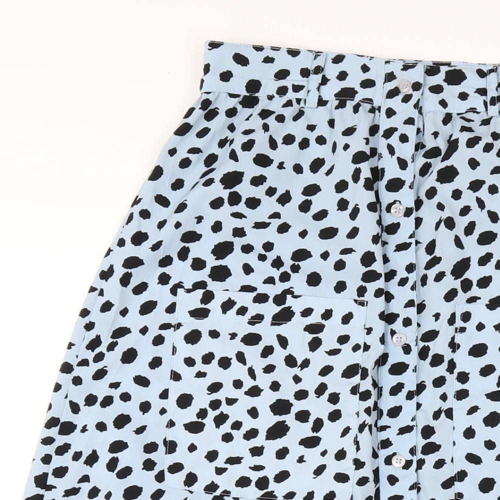 Wednesday's Girl Womens Blue Geometric Polyester A-Line Skirt Size XS Button