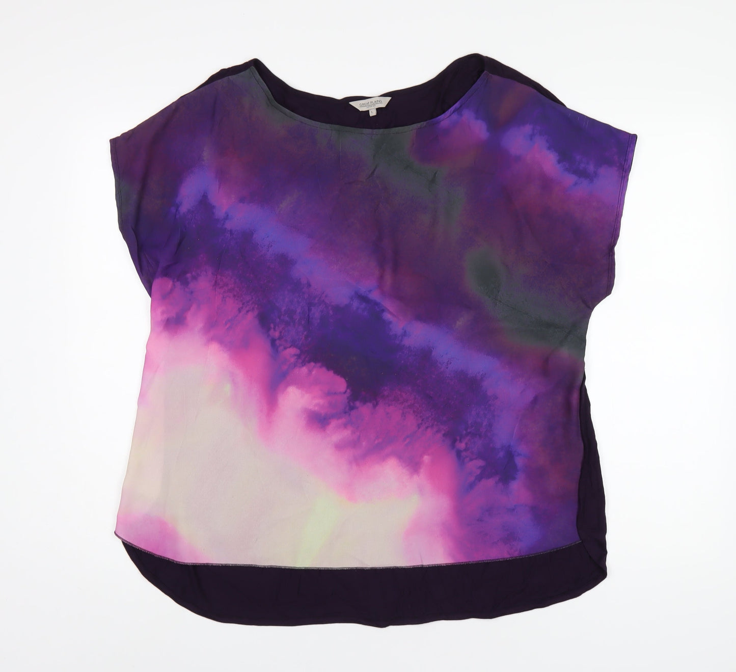 Great Plains Womens Purple Viscose Basic T-Shirt Size L Round Neck