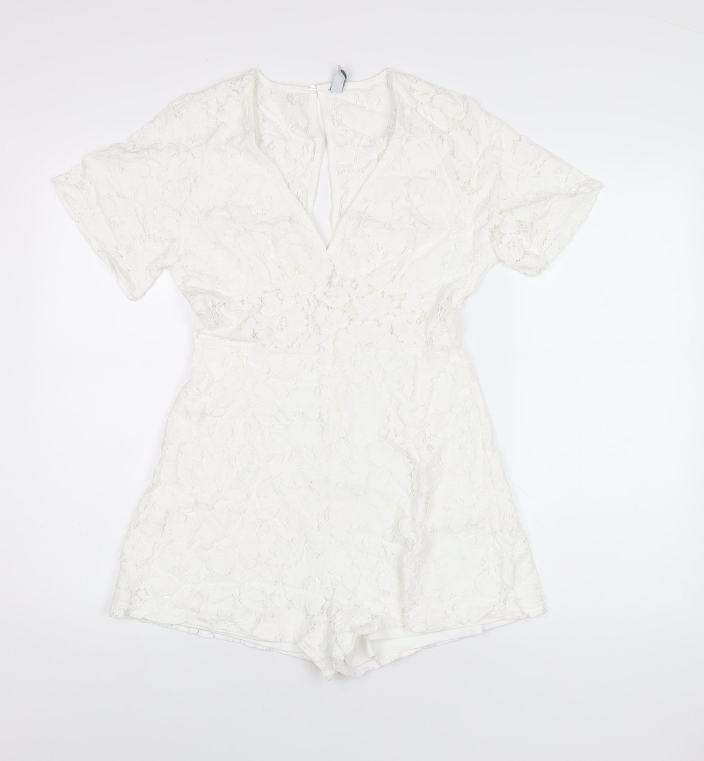 Amisu Womens White Polyester Playsuit One-Piece Size 8 Zip