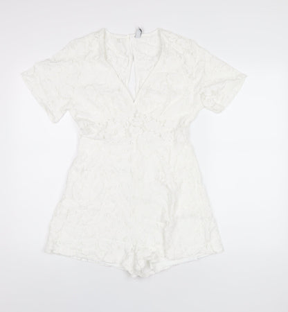 Amisu Womens White Polyester Playsuit One-Piece Size 8 Zip
