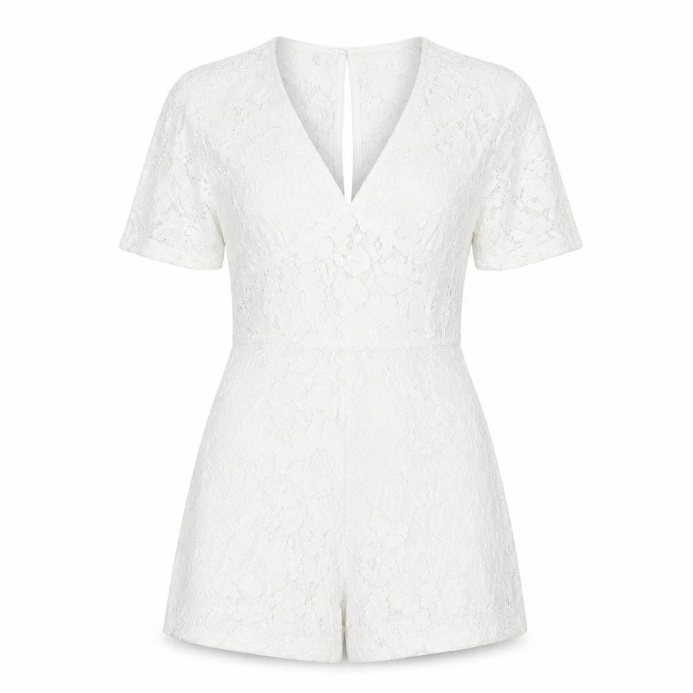 Amisu Womens White Polyester Playsuit One-Piece Size 8 Zip