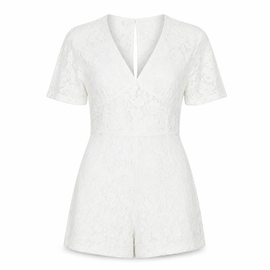 Amisu Womens White Polyester Playsuit One-Piece Size 8 Zip