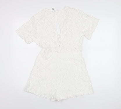 Amisu Womens White Polyester Playsuit One-Piece Size 8 Zip