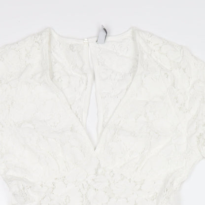 Amisu Womens White Polyester Playsuit One-Piece Size 8 Zip