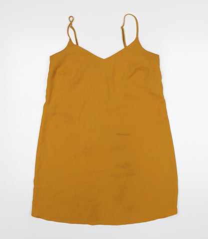 Missguided Womens Yellow Polyester Slip Dress Size 10 V-Neck Pullover
