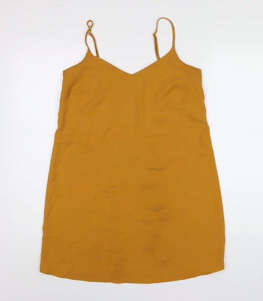 Missguided Womens Yellow Polyester Slip Dress Size 10 V-Neck Pullover